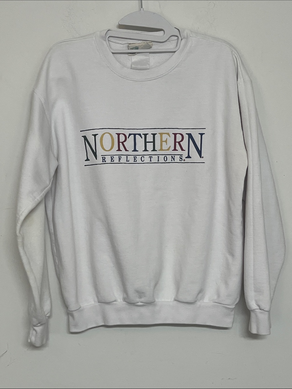 🌞 Northern Reflections White Crewneck Sweatshirt with Multicolor Logo Men size L